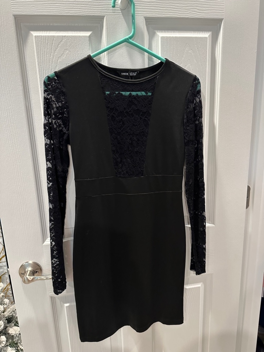 SHEIN Black Lace-Inset Long Sleeve Bodycon Dress